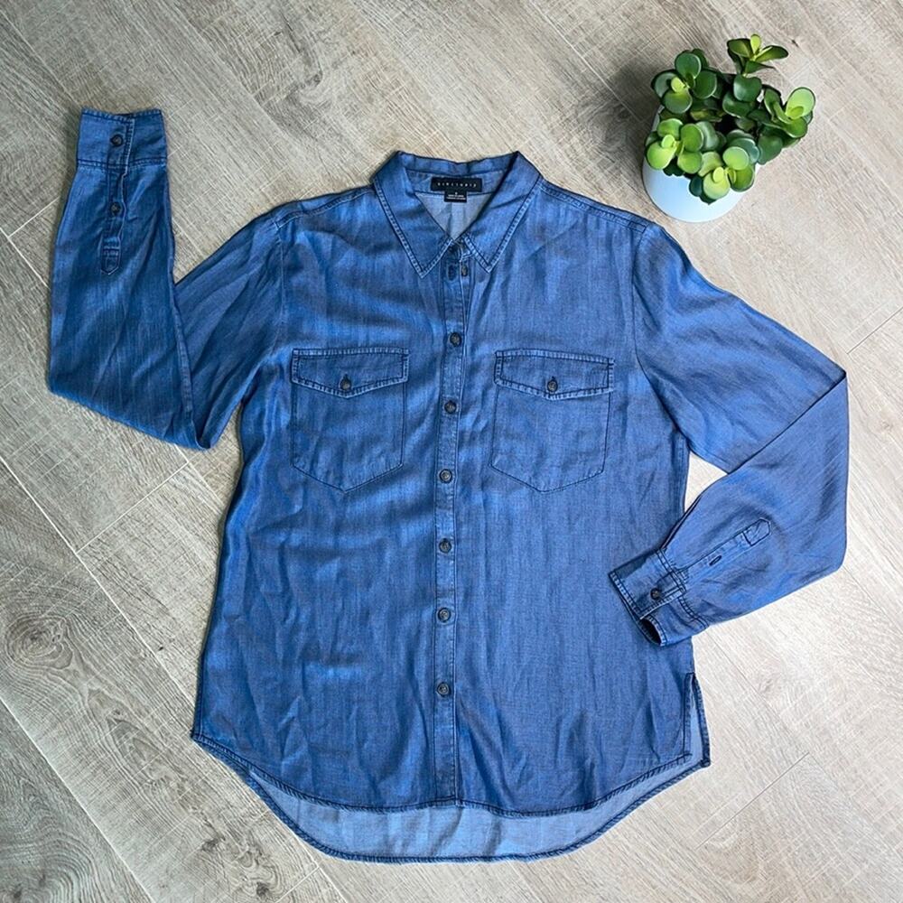 Sanctuary Blue Long Sleeve Button Down Top Women’s Size Small